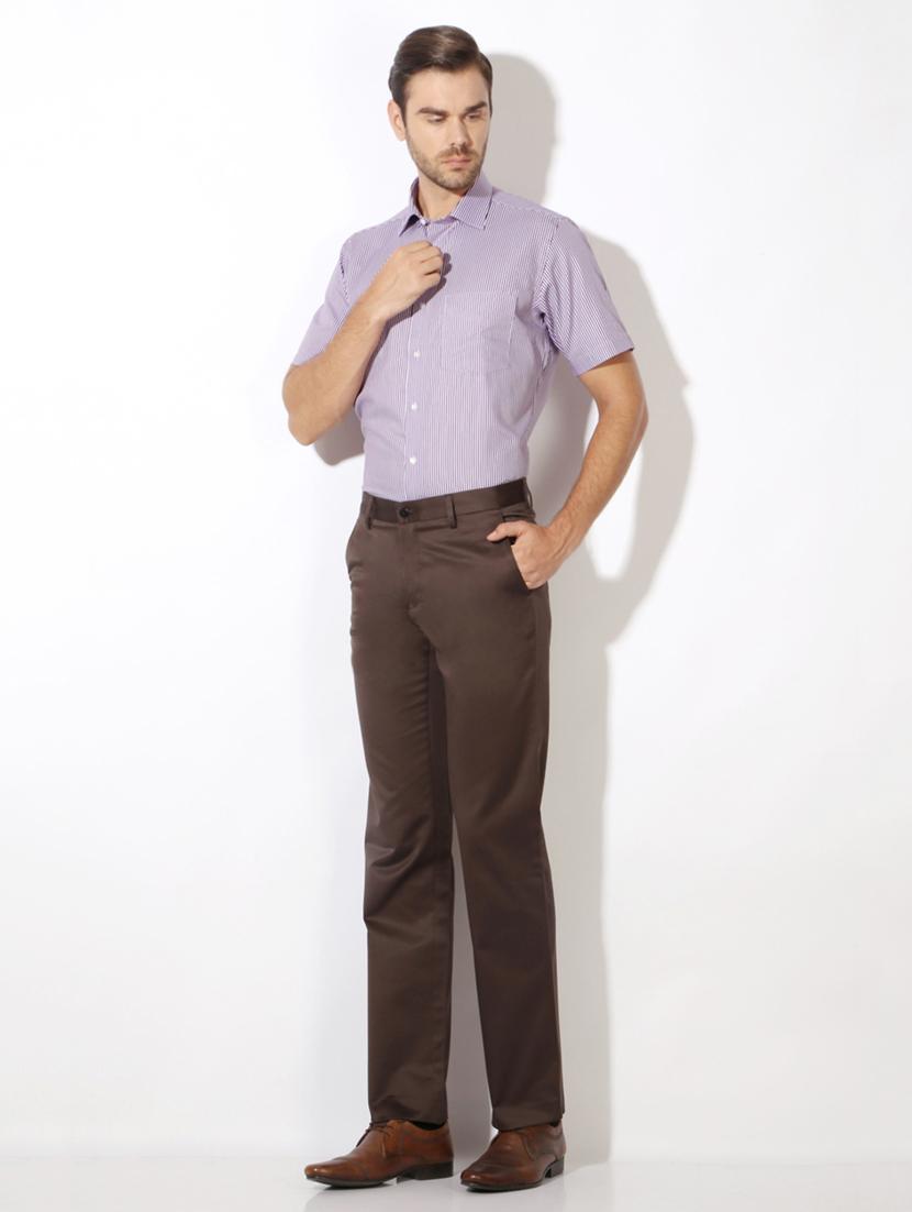 brown polyester blend flat front formal trouser - 15236361 - Zoom Image - 3