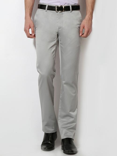 grey cotton blend flat front formal trouser - 15236362 - Standard Image - 1