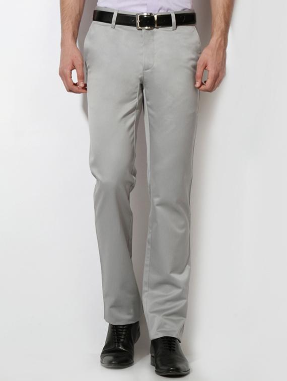grey cotton blend flat front formal trouser - 15236362 - Zoom Image - 1