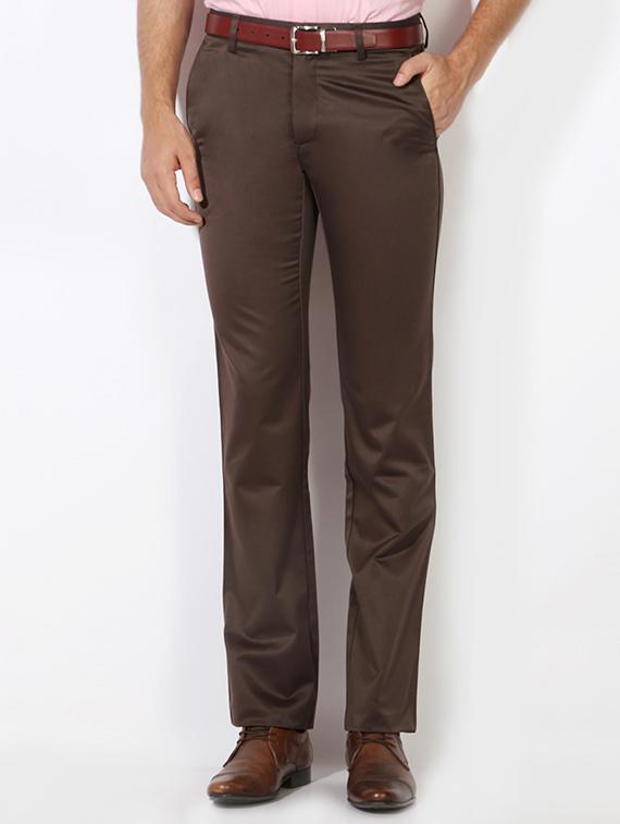 brown cotton blend flat front formal trouser - 15236363 - Zoom Image - 1
