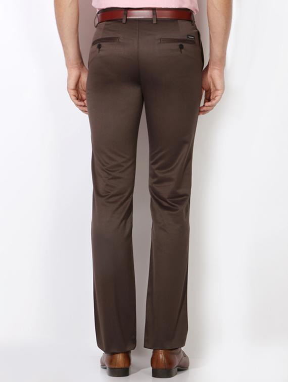brown cotton blend flat front formal trouser - 15236363 - Zoom Image - 2