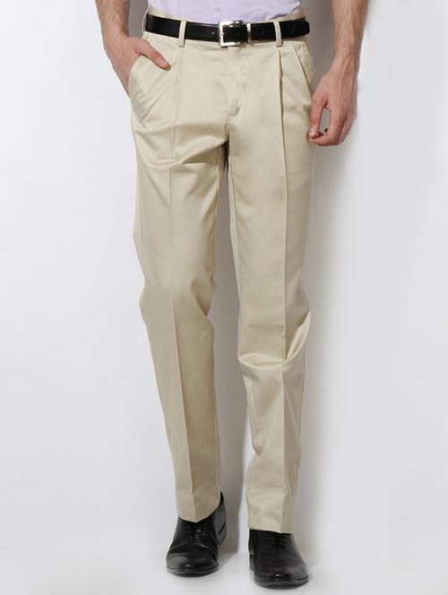 beige cotton blend pleated formal trouser - 15236365 - Standard Image - 1