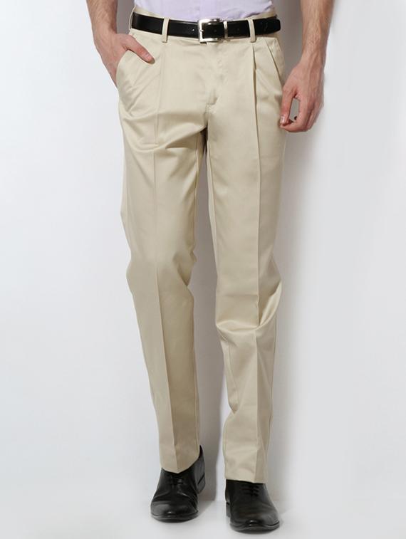 beige cotton blend pleated formal trouser - 15236365 - Zoom Image - 1