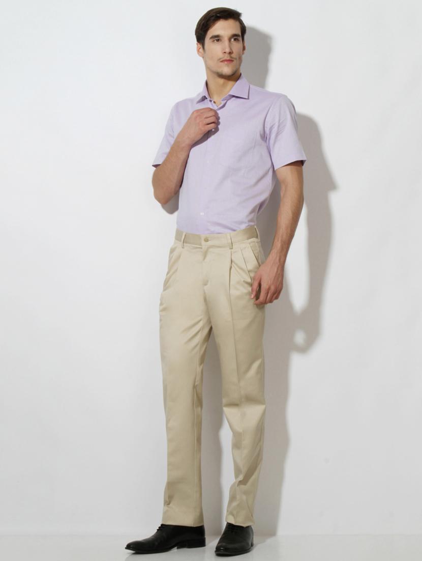 beige cotton blend pleated formal trouser - 15236365 - Zoom Image - 3