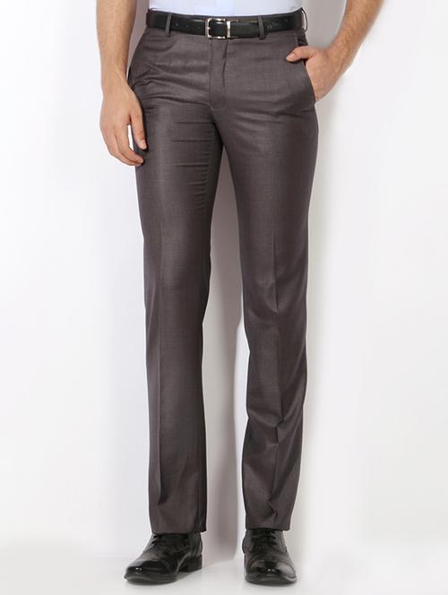 brown cotton blend flat front formal trouser - 15236366 - Very Small Image - 1