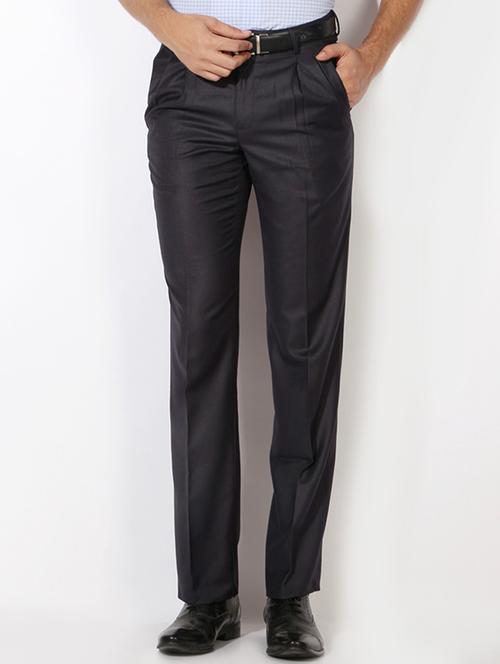navy blue cotton blend pleated formal trouser - 15236367 - Standard Image - 1
