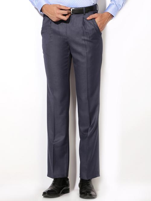 blue cotton blend pleated formal trouser - 15236368 - Very Small Image - 1