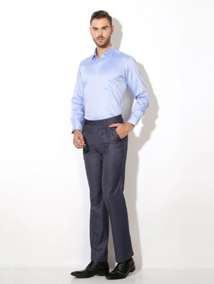 blue cotton blend pleated formal trouser - 15236368 - Standard Image - 3