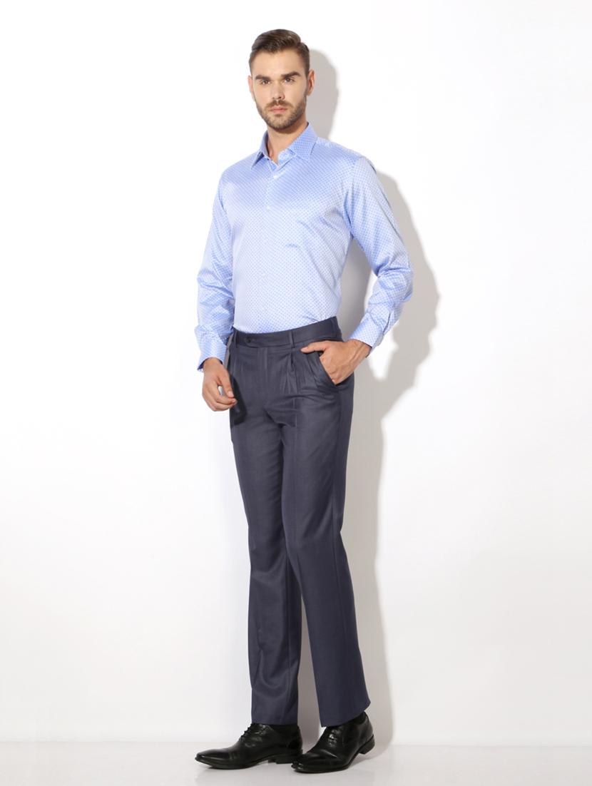 blue cotton blend pleated formal trouser - 15236368 - Zoom Image - 3