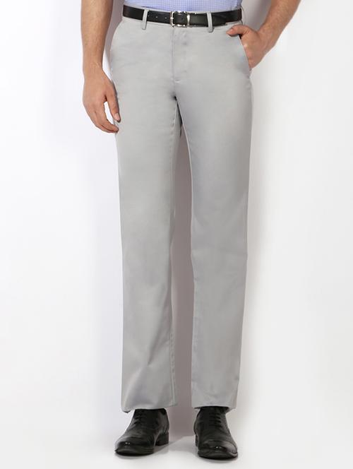 grey cotton blend flat front formal trouser - 15236370 - Standard Image - 1