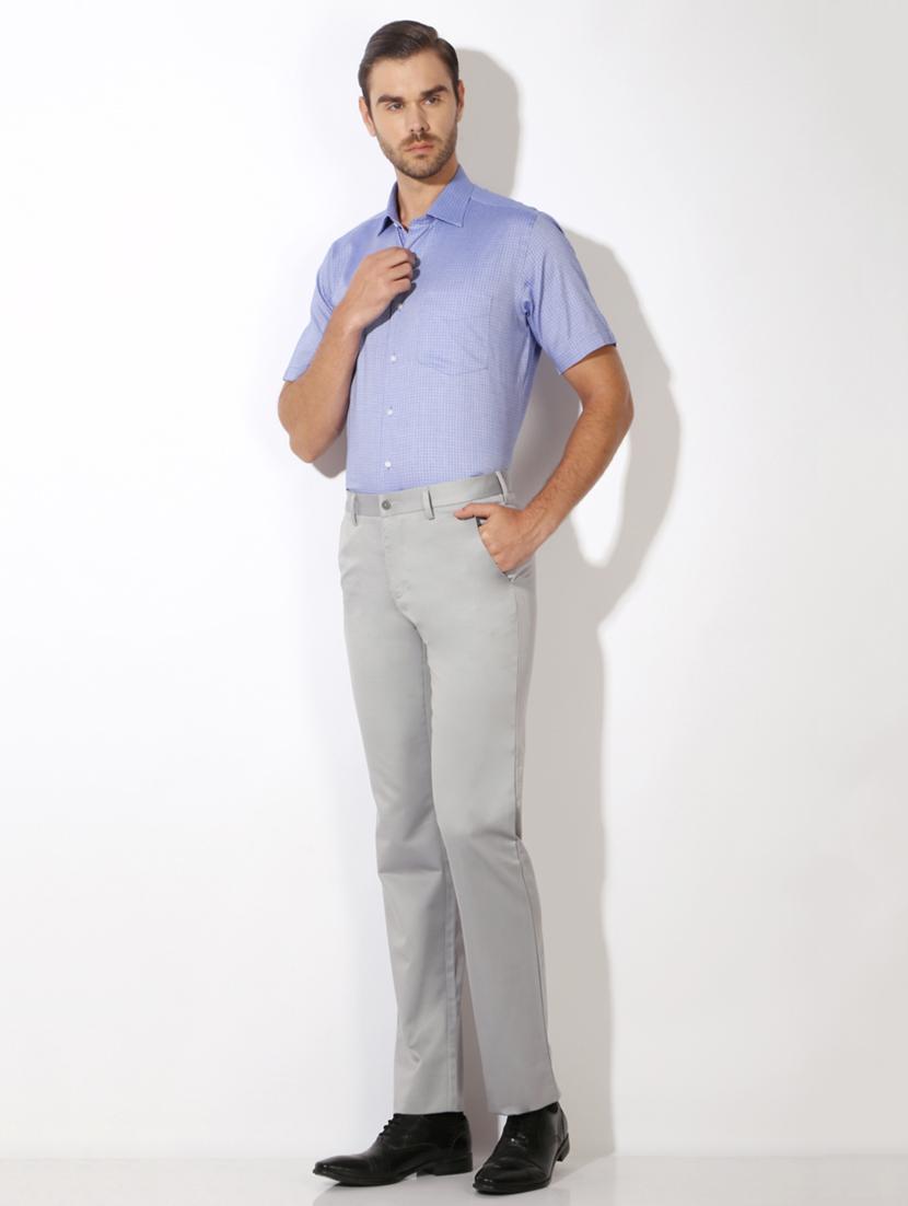 grey cotton blend flat front formal trouser - 15236370 - Zoom Image - 3