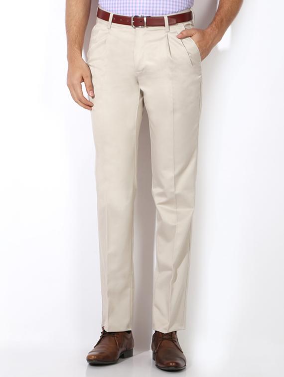 beige polyester blend pleated formal trouser - 15236377 - Zoom Image - 1