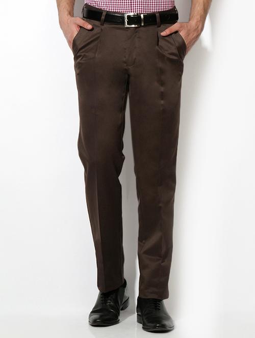 brown polyester blend pleated formal trouser - 15236385 - Standard Image - 1