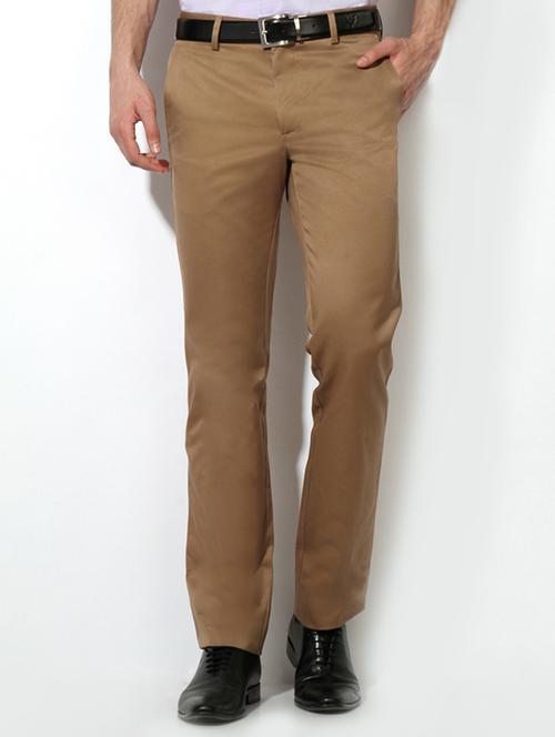 brown cotton blend flat front formal trouser - 15236387 - Standard Image - 1