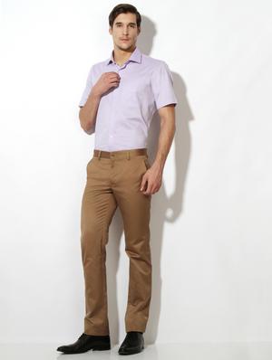 brown cotton blend flat front formal trouser - 15236387 - Standard Image - 3