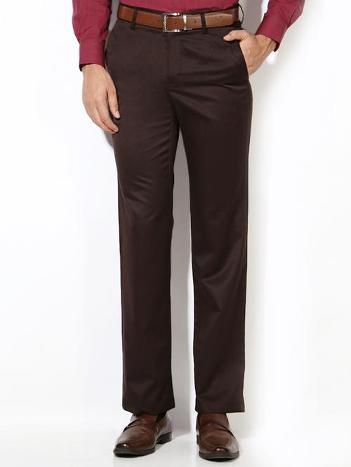 brown cotton blend flat front formal trouser - 15236389 - Standard Image - 1