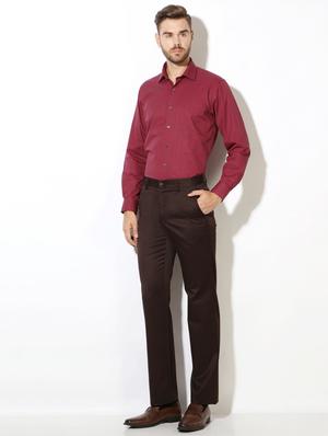 brown cotton blend flat front formal trouser - 15236389 - Standard Image - 3