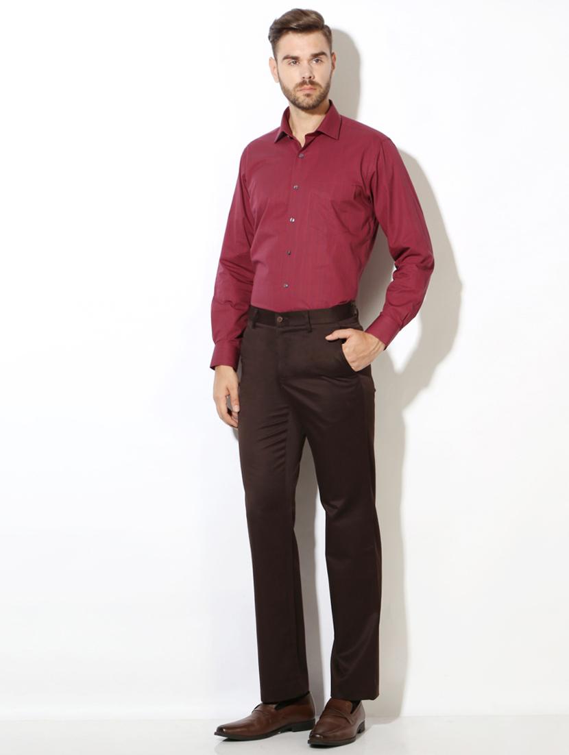 brown cotton blend flat front formal trouser - 15236389 - Zoom Image - 3