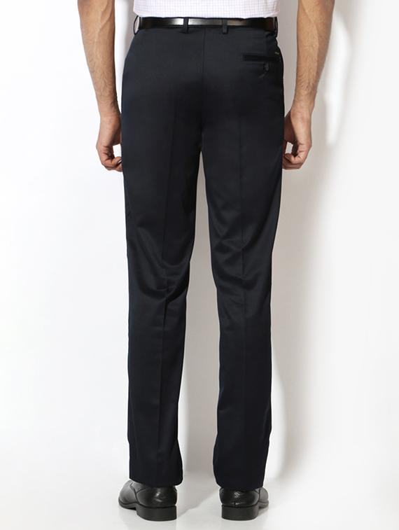 navy blue cotton blend pleated formal trouser - 15236393 - Zoom Image - 2
