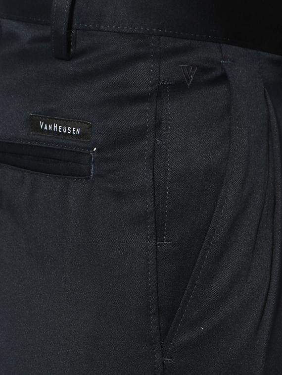 navy blue cotton blend pleated formal trouser - 15236393 - Zoom Image - 3