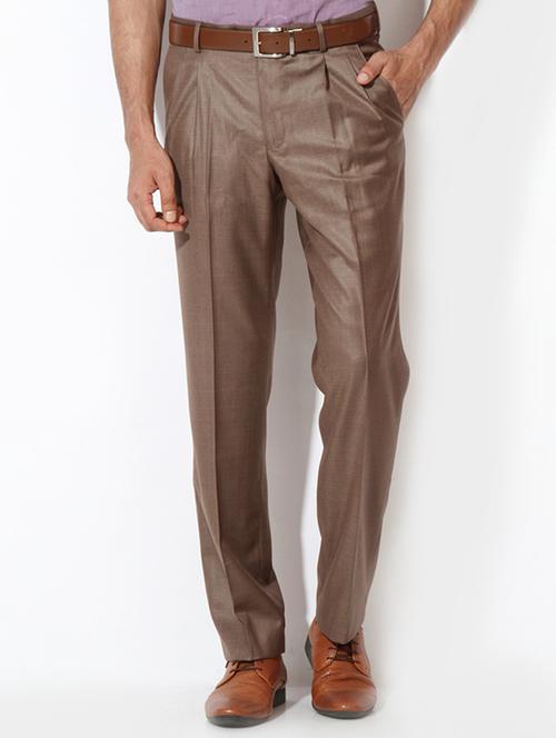 brown cotton blend pleated formal trouser - 15236403 - Very Small Image - 1