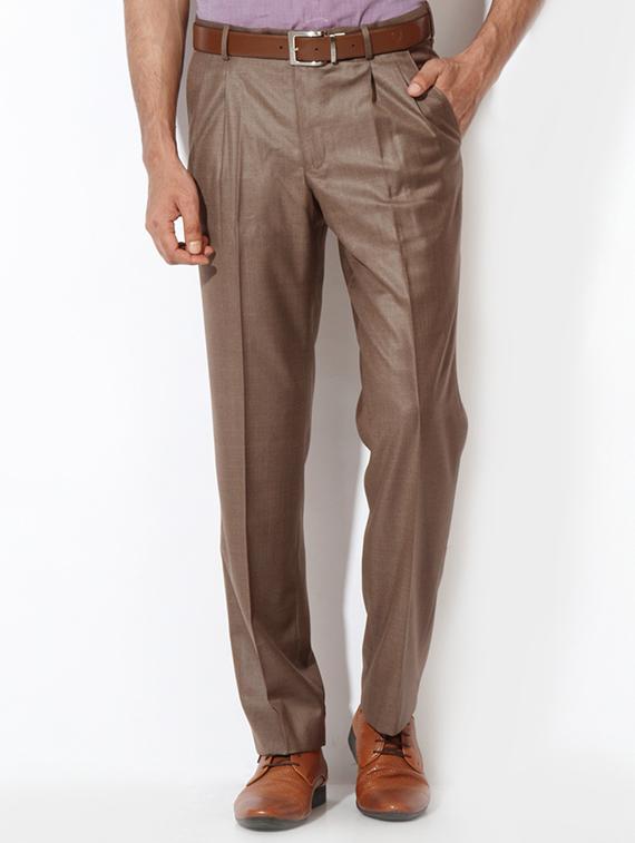 brown cotton blend pleated formal trouser - 15236403 - Zoom Image - 1