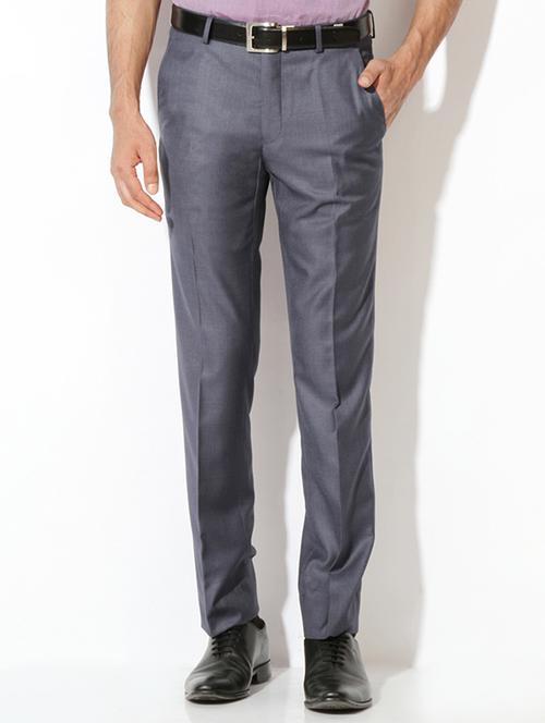 grey cotton blend flat front formal trouser - 15236412 - Standard Image - 1