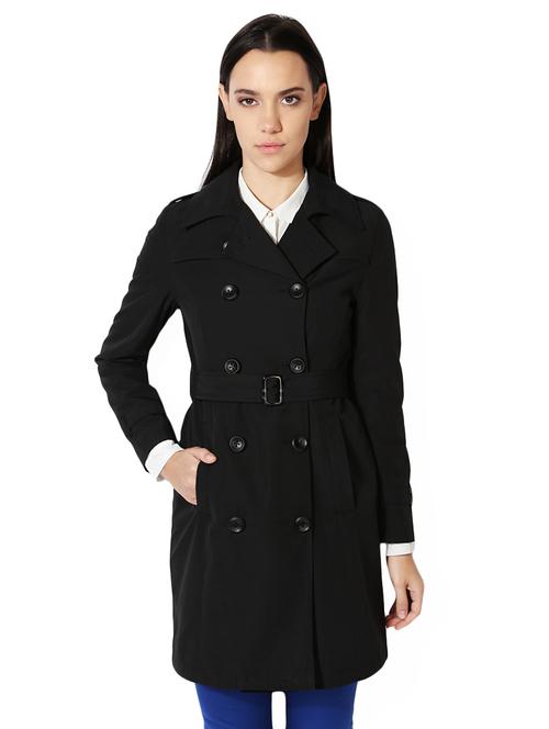black solid cotton trench coat - 15236737 - Standard Image - 1
