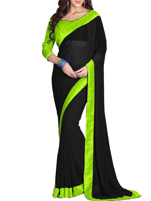 black georgette bordered saree with blouse - 15237024 - Very Small Image - 1