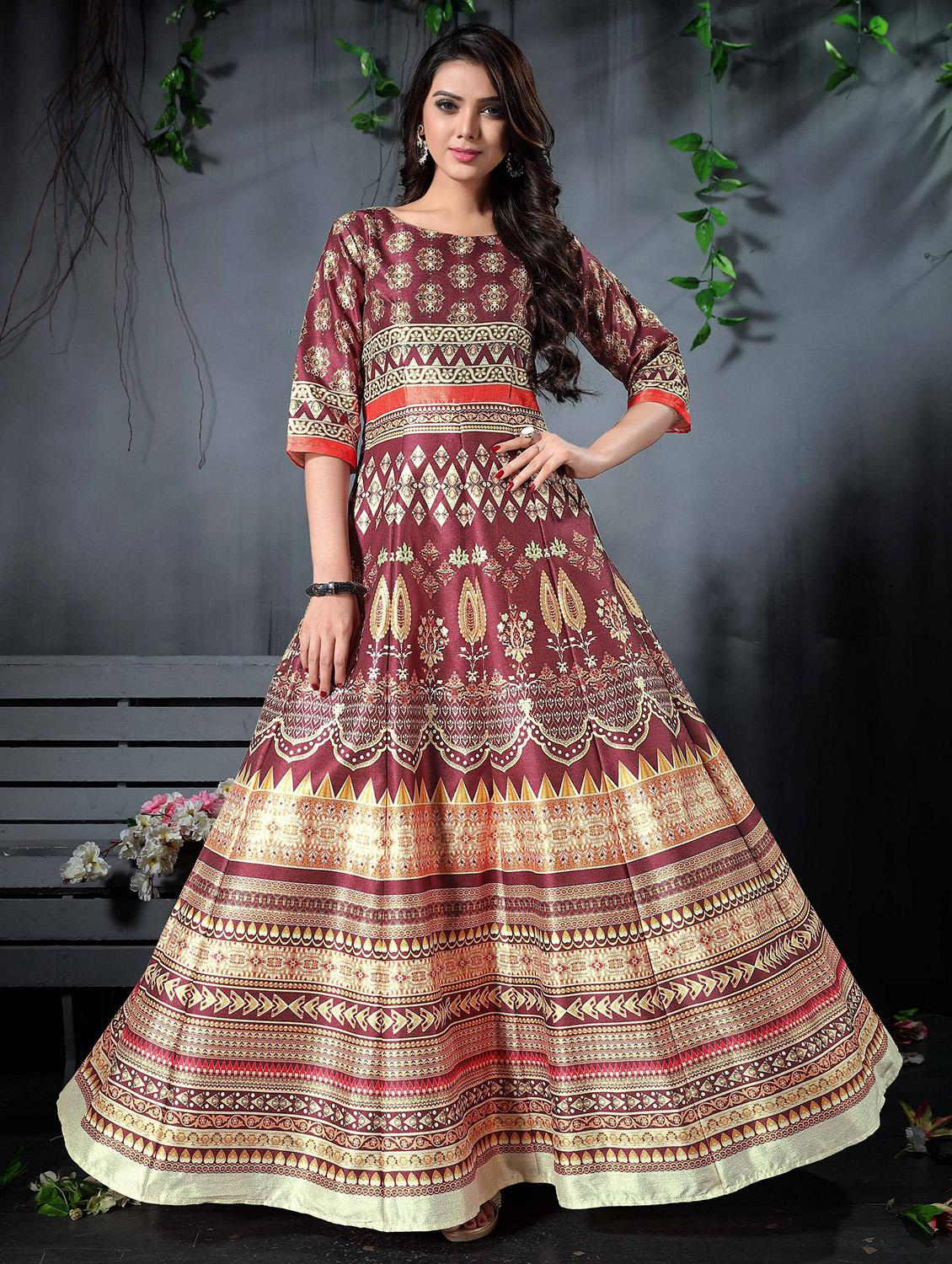 red silk flared gown - 15237432 - Zoom Image - 1