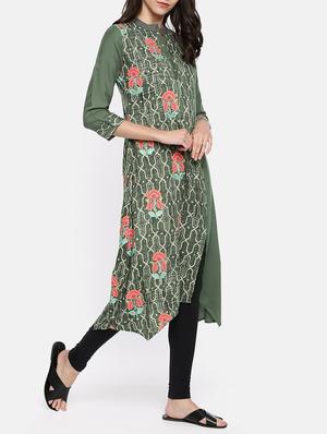 grey rayon asymmetric kurta - 15238156 - Standard Image - 2