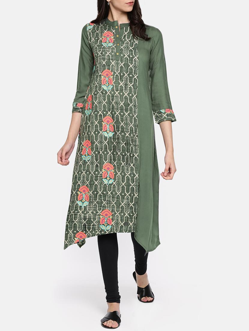 grey rayon asymmetric kurta - 15238156 - Zoom Image - 1
