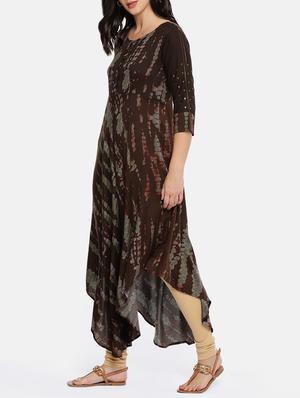 brown rayon asymmetric kurta - 15238160 - Standard Image - 2