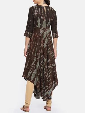brown rayon asymmetric kurta - 15238160 - Standard Image - 3