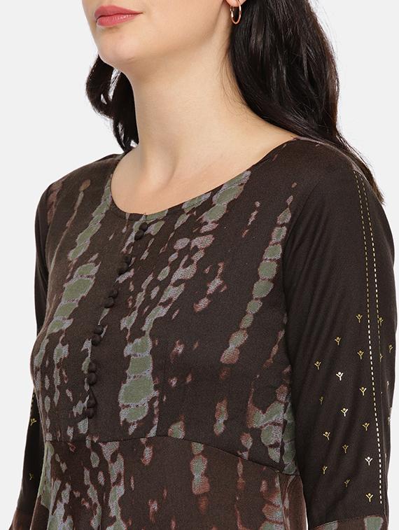 brown rayon asymmetric kurta - 15238160 - Zoom Image - 4