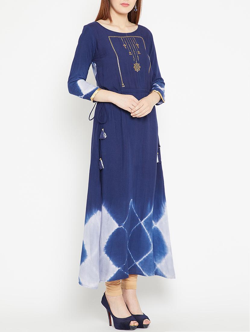 blue rayon a-line kurta - 15238163 - Zoom Image - 2