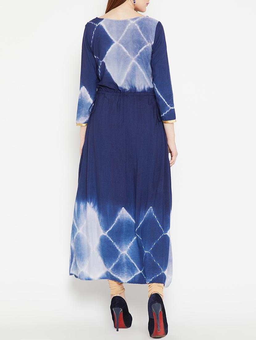 blue rayon a-line kurta - 15238163 - Zoom Image - 3
