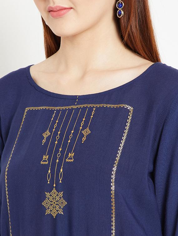 blue rayon a-line kurta - 15238163 - Zoom Image - 4