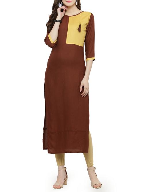 color block straight kurta - 15238191 - Standard Image - 1