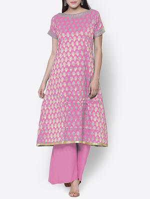 pink cotton blend unstitched palazzo suit - 15238534 - Standard Image - 2
