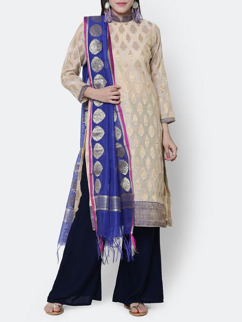 cream cotton blend unstitched palazzzo suit - 15238543 - Standard Image - 1