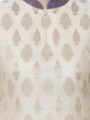 cream cotton blend unstitched palazzzo suit - 15238543 - Standard Image - 3