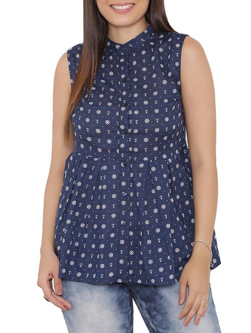 navy blue cotton printed a-line top - 15238842 - Standard Image - 1