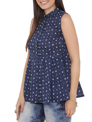 navy blue cotton printed a-line top - 15238842 - Standard Image - 2