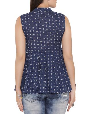 navy blue cotton printed a-line top - 15238842 - Standard Image - 3