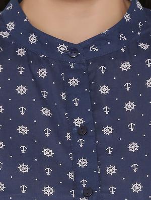 navy blue cotton printed a-line top - 15238842 - Standard Image - 4