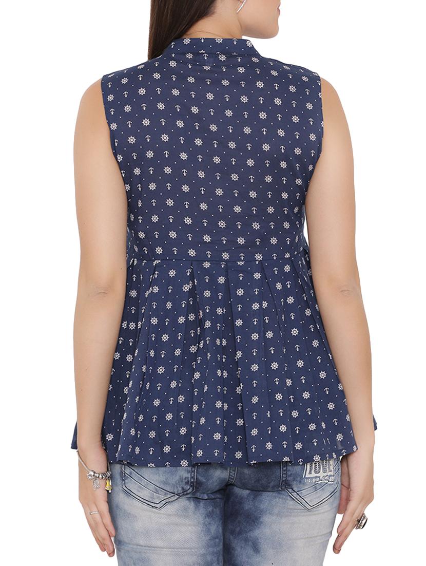 navy blue cotton printed a-line top - 15238842 - Zoom Image - 3