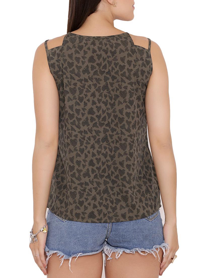 green printed sleeveless top - 15238843 - Zoom Image - 3