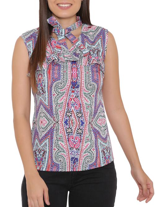 blue printed sleeveless top - 15238846 - Standard Image - 1