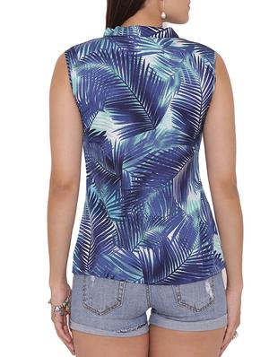 blue tropical leaf print sleeveless top - 15238847 - Standard Image - 3